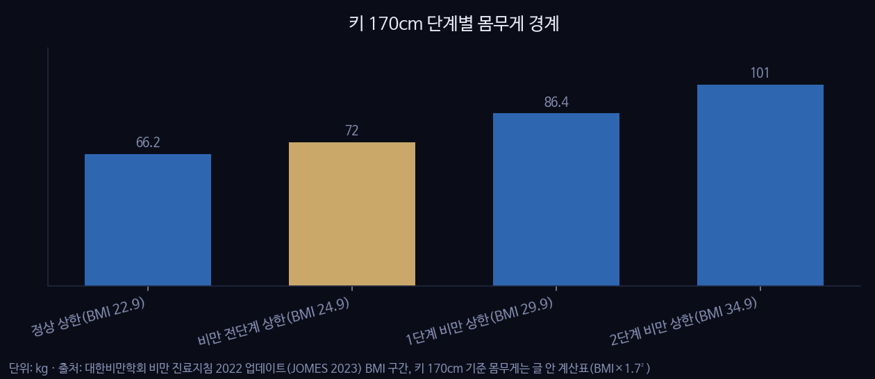 키 170cm 단계별 몸무게 경계