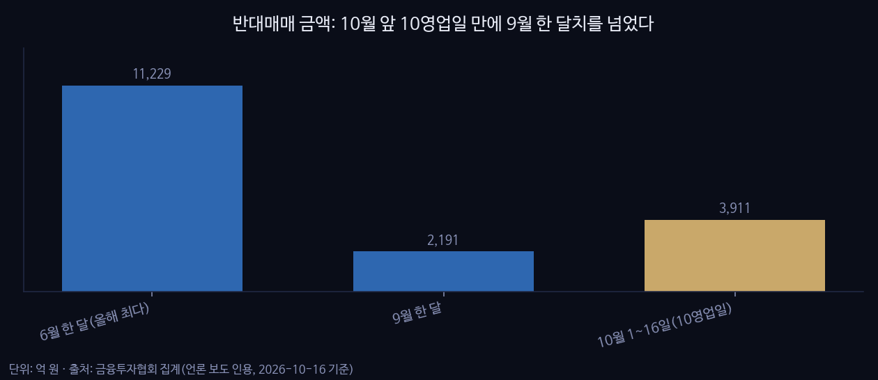 반대매매 금액: 10월 앞 10영업일 만에 9월 한 달치를 넘었다