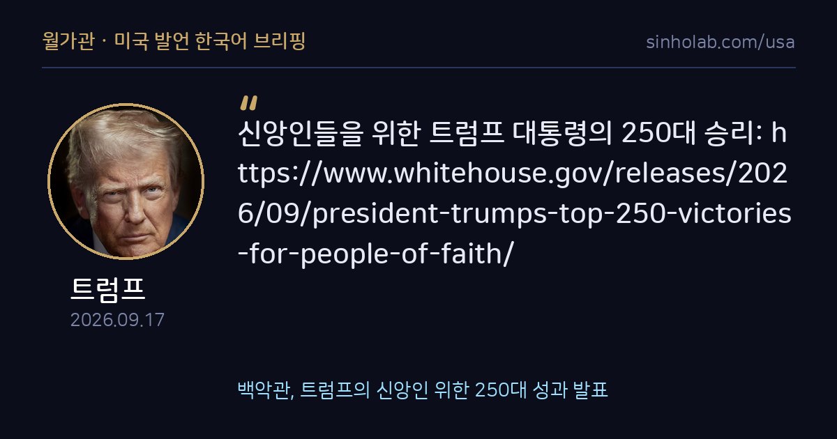 백악관, 트럼프의 신앙인 위한 250대 성과 발표