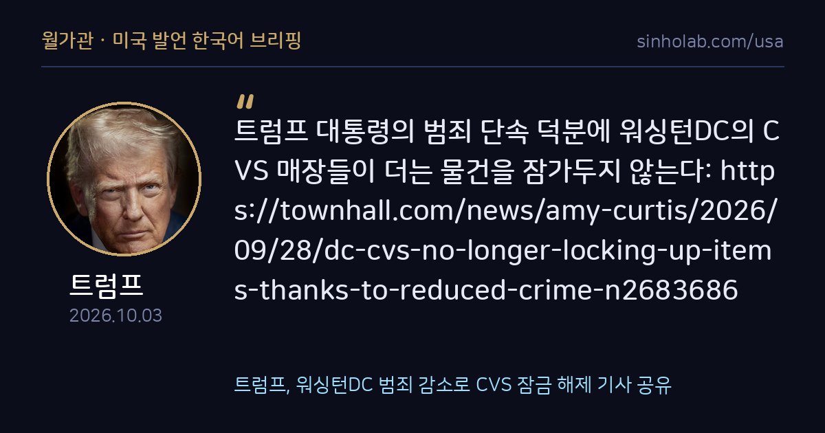 트럼프, 워싱턴DC 범죄 감소로 CVS 잠금 해제 기사 공유