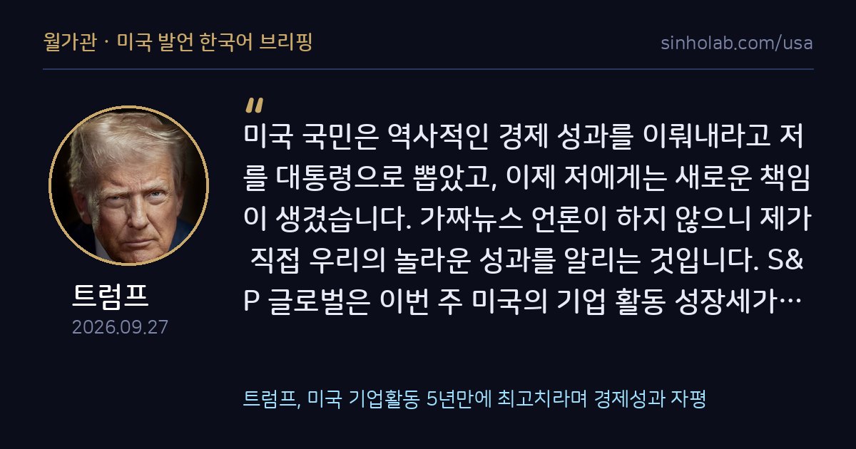 트럼프, 미국 기업활동 5년만에 최고치라며 경제성과 자평